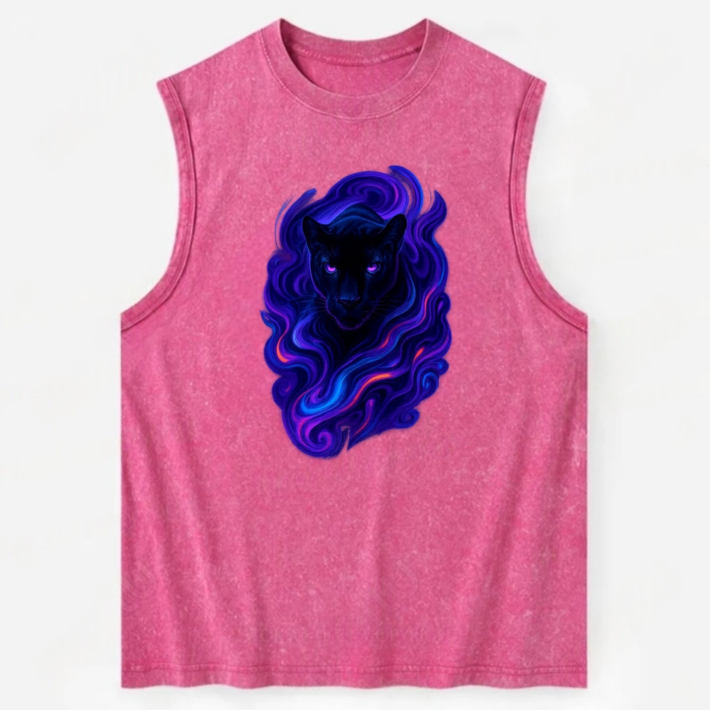 Sleek black panther emerging from swirls of deep purple and electric blue, - Vintage Washed Tank - Pink