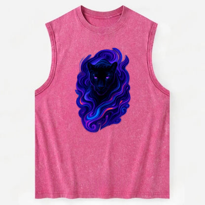 Sleek black panther emerging from swirls of deep purple and electric blue, - Vintage Washed Tank - Pink
