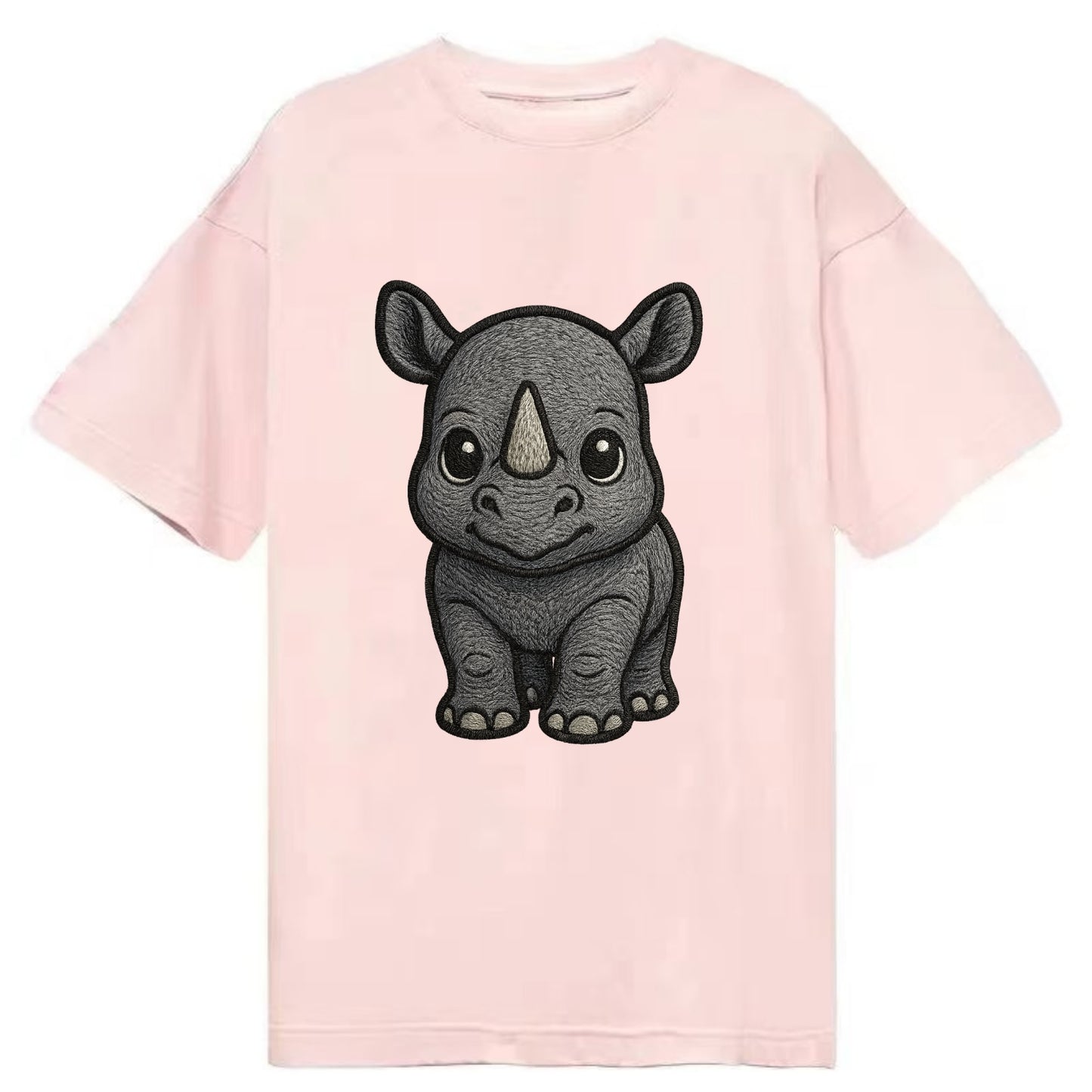 Baby Rhino - gray armor skin, tiny horn nub, round eyes, front-facing, tank baby - Classic T-shirt - Pink