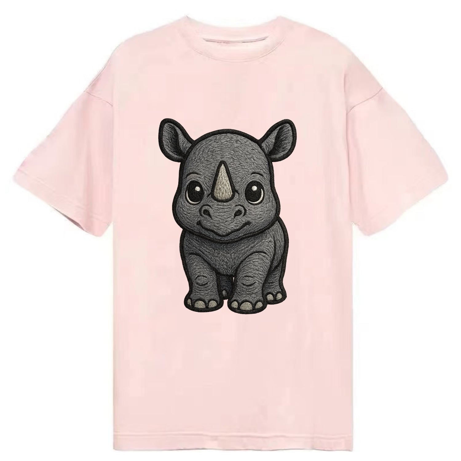 Baby Rhino - gray armor skin, tiny horn nub, round eyes, front-facing, tank baby - Classic T-shirt - Pink