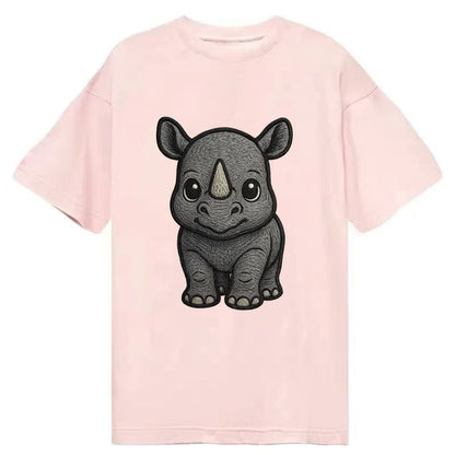 Baby Rhino - gray armor skin, tiny horn nub, round eyes, front-facing, tank baby - Classic T-shirt - Pink