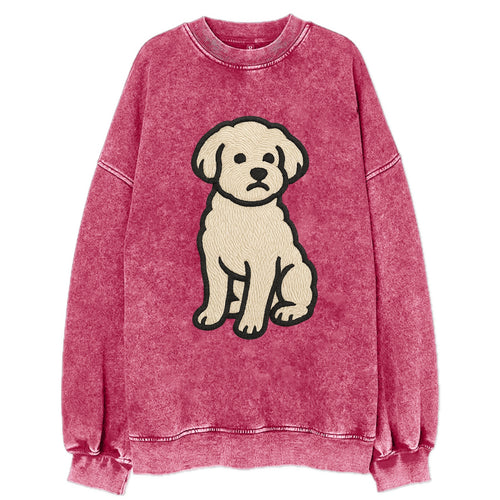 Maltipoo - White curly sitting pose - Vi Vintage Sweatshirt