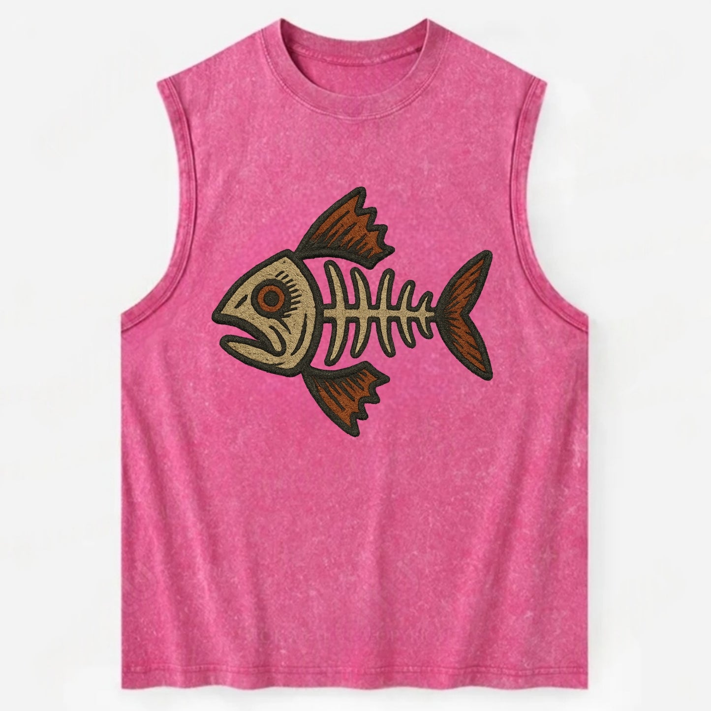 Fish Skeleton  - Vintage Washed Tank - Pink