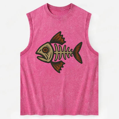 Fish Skeleton  - Vintage Washed Tank - Pink