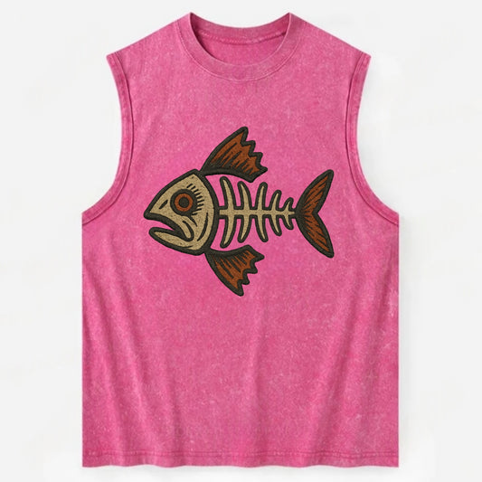 Fish Skeleton  - Vintage Washed Tank - Pink