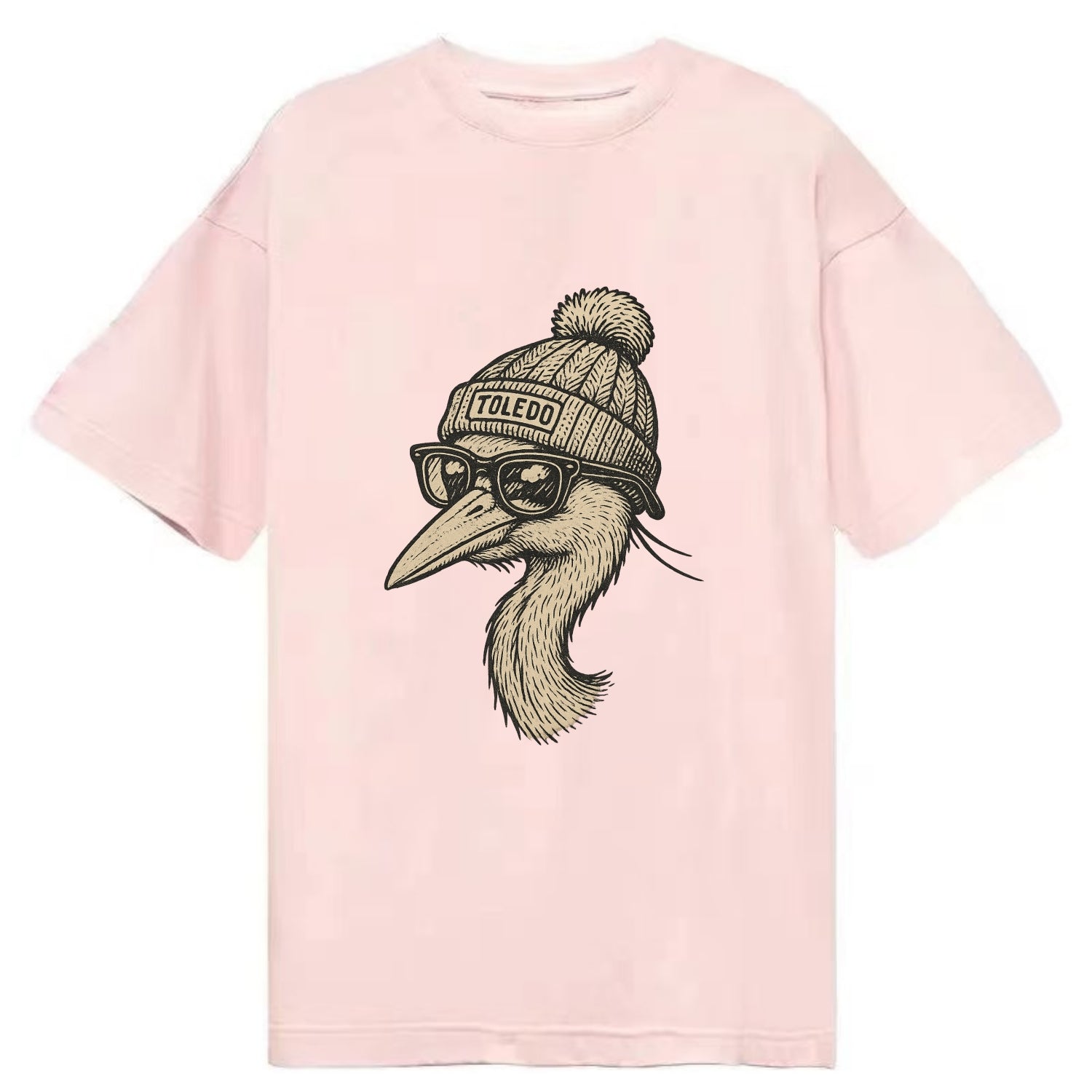 Toledo Great Blue Heron wearing Toledo beanie with pom pom and wayfarer sunglasses - Classic T-shirt - Pink