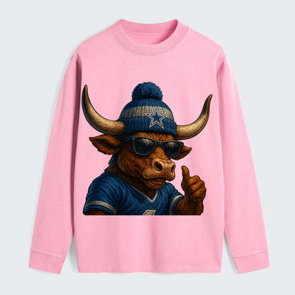 Texas Longhorn wearing Cowboys silver and blue beanie with star and - Classic Long Sleeve Shirt - Pink