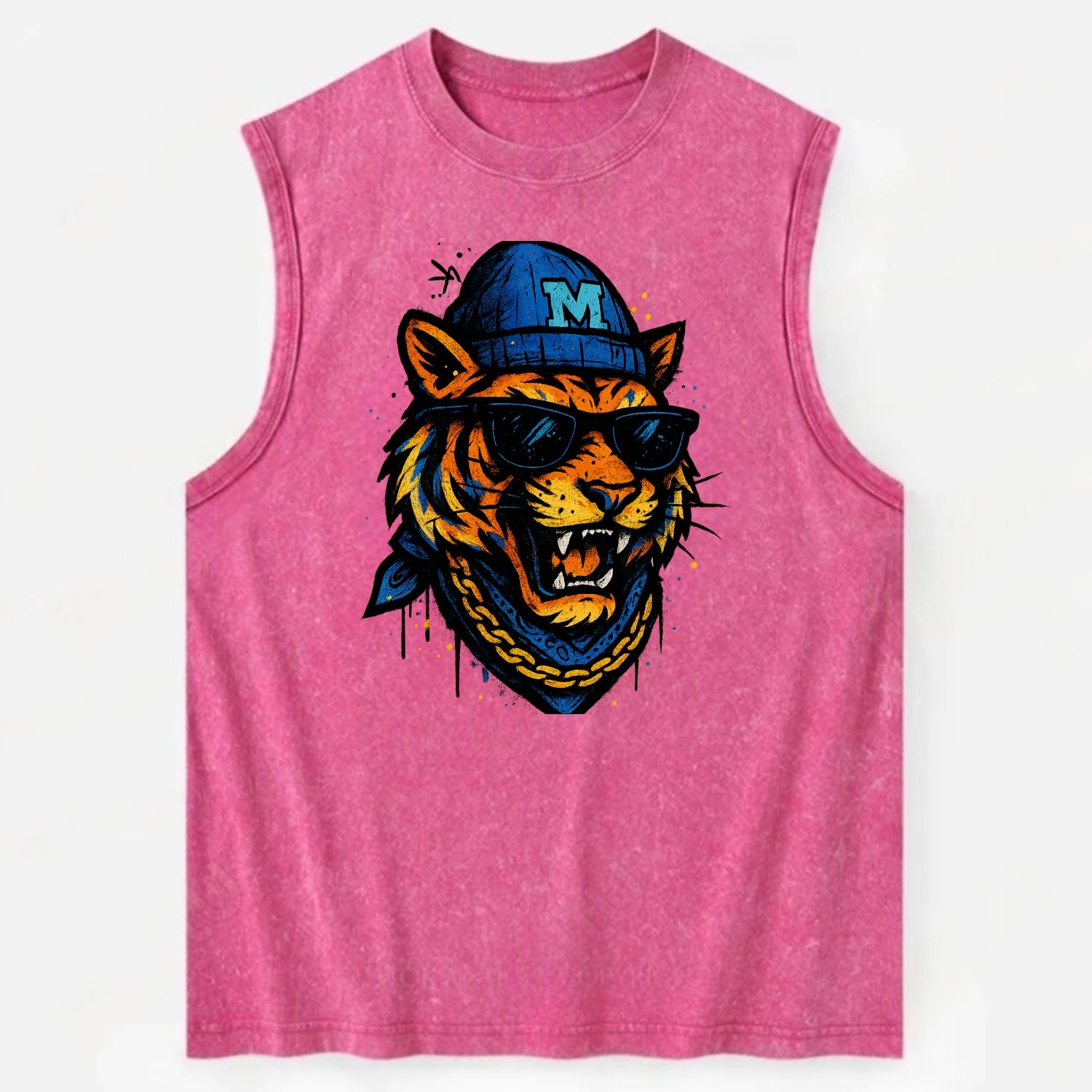 Memphis Tiger wearing Memphis beanie with M patch - Vintage Washed Tank - Pink