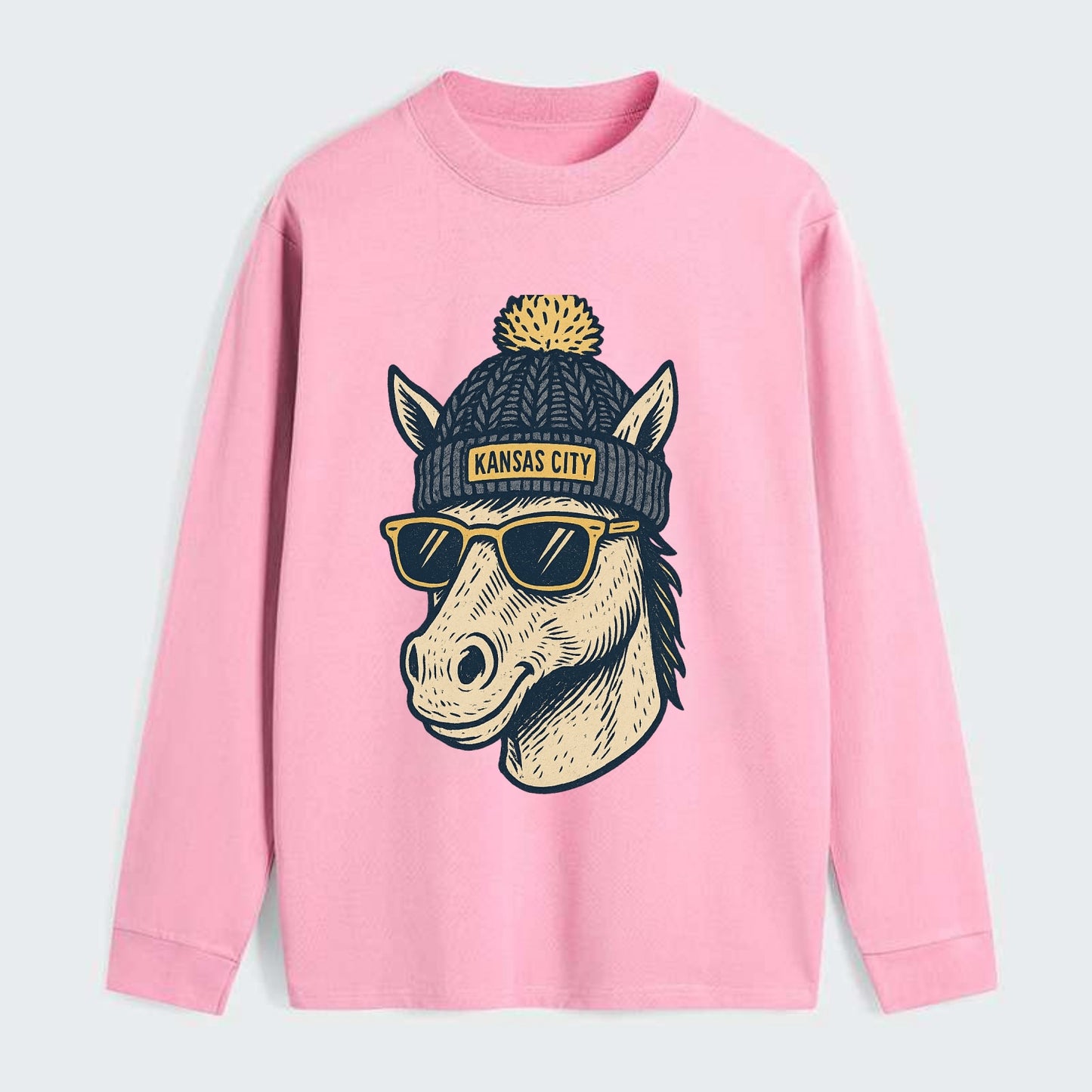 Missouri Mule wearing Kansas City beanie with pom pom and wayfarer - Classic Long Sleeve Shirt - Pink