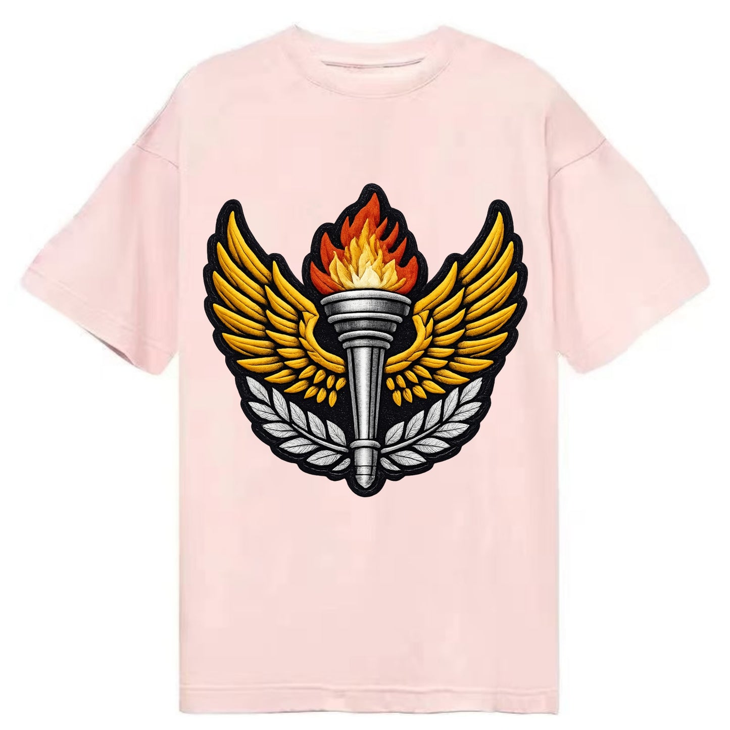 Embroidered patch design - TRACK AND FIELD TORCH - Olympic style torch with wings - Classic T-shirt - Pink