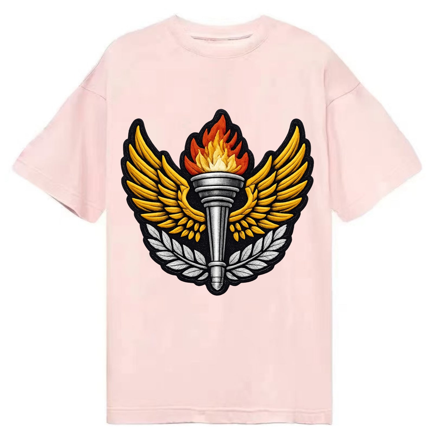 Embroidered patch design - TRACK AND FIELD TORCH - Olympic style torch with wings - Classic T-shirt - Pink
