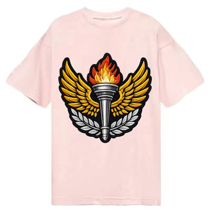 Embroidered patch design - TRACK AND FIELD TORCH - Olympic style torch with wings - Classic T-shirt - Pink