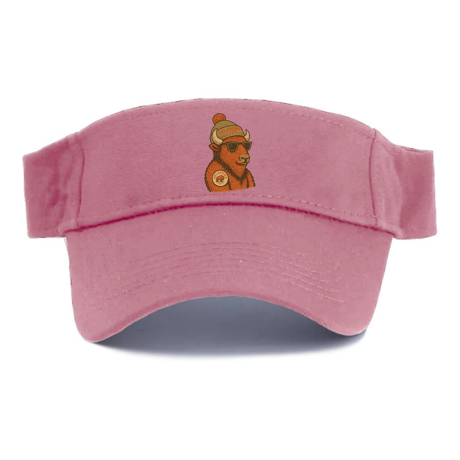 Oklahoma Buffalo wearing Oklahoma City beanie with pom pom and wayfarer sunglasses - Visor - Pink