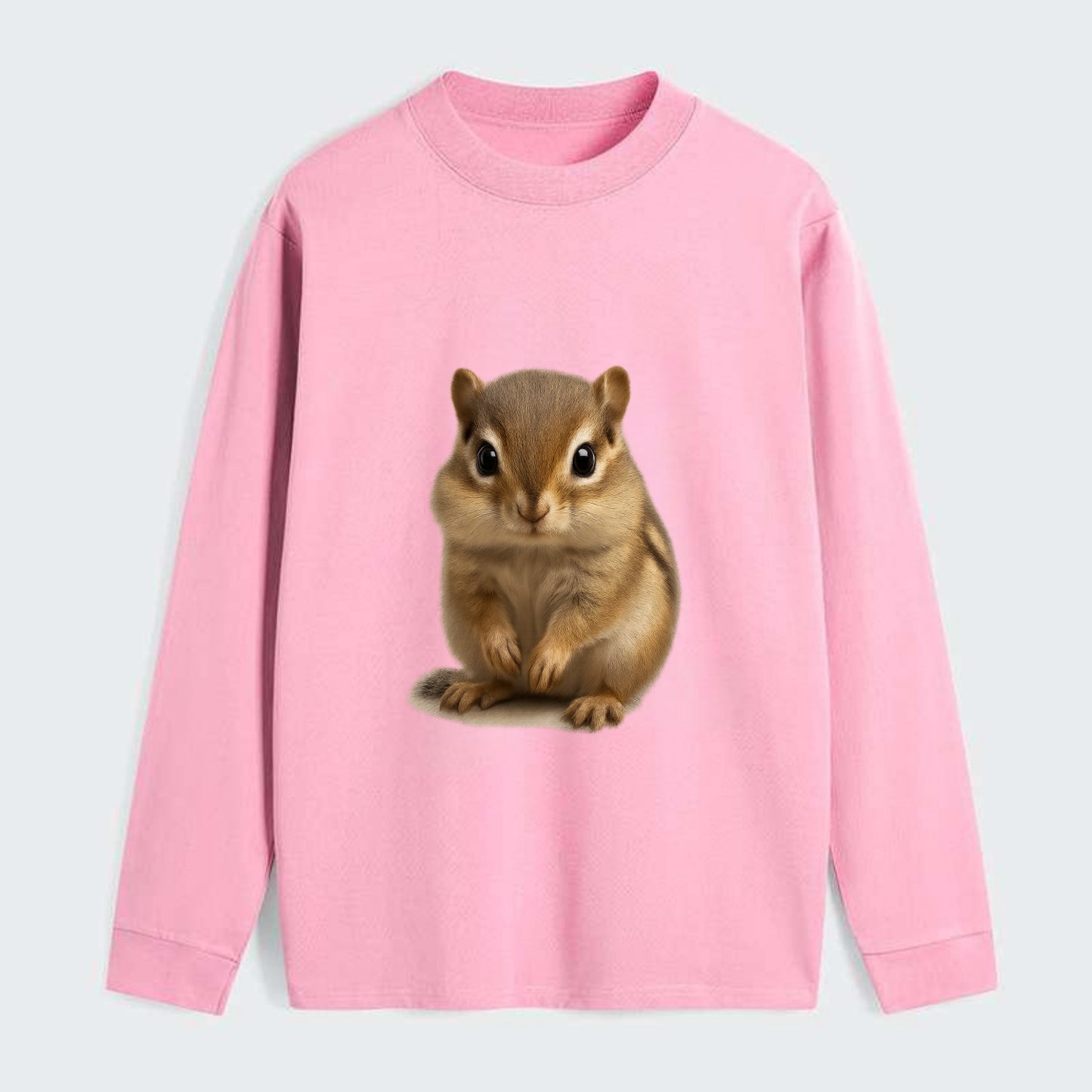 Baby Chipmunk - striped back, cheek pouches, tiny paws, bright eyes, - Classic Long Sleeve Shirt - Pink
