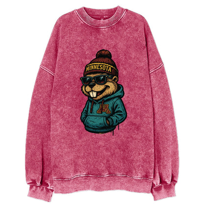 Minneapolis Gopher wearing Minnesota beanie with M patch - Vintage Sweatshirt - Pink