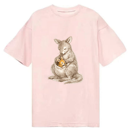 MOTHER'S POUCH | Kangaroo maternal embrace | Joey safe inside | Protective love | - Classic T-shirt - Pink