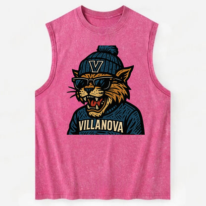 Villanova Wildcat wearing Villanova beanie with V patch - Vintage Washed Tank - Pink
