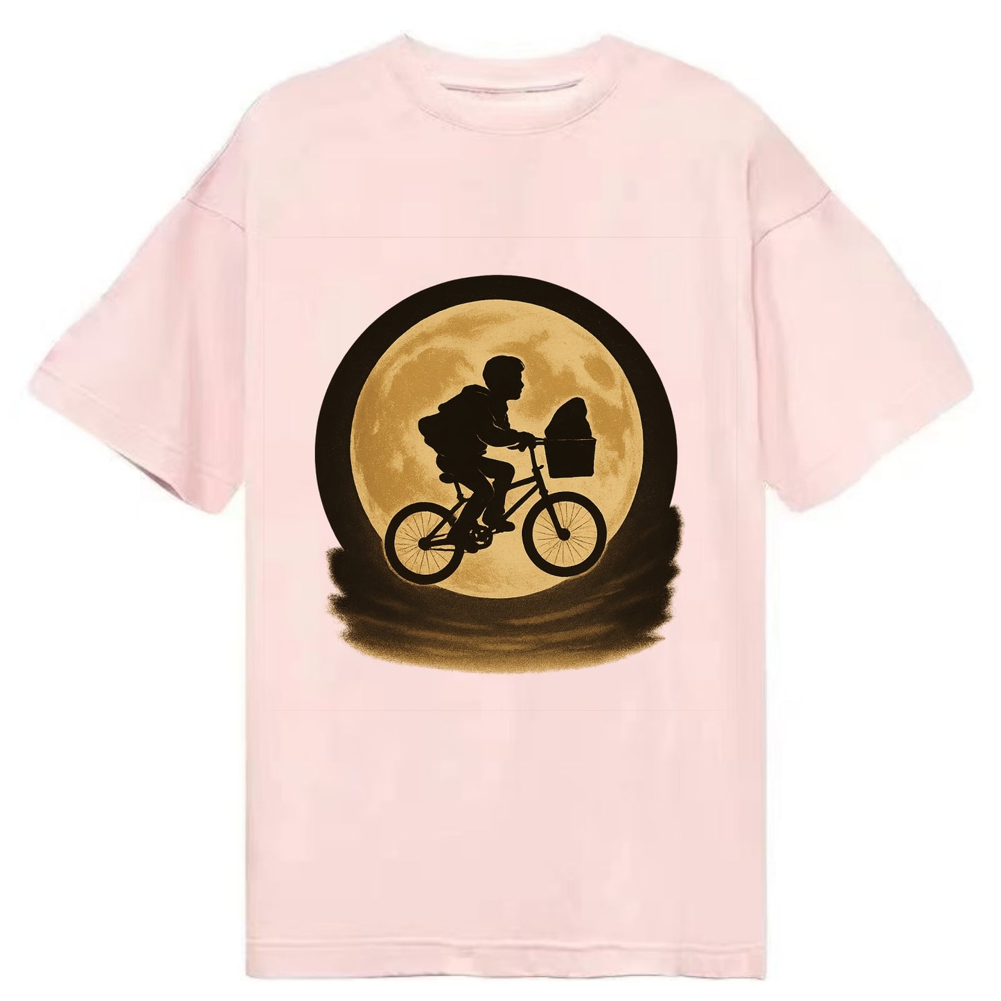 boy with bicycle flying across full moon with silhouette - Classic T-shirt - Pink