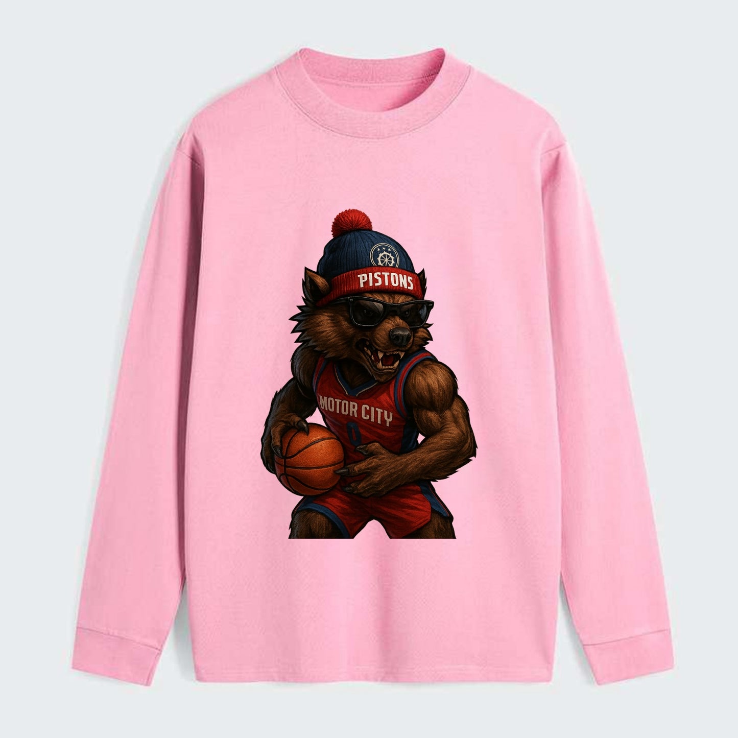 Motor City Wolverine wearing Pistons beanie with gear patch and - Classic Long Sleeve Shirt - Pink