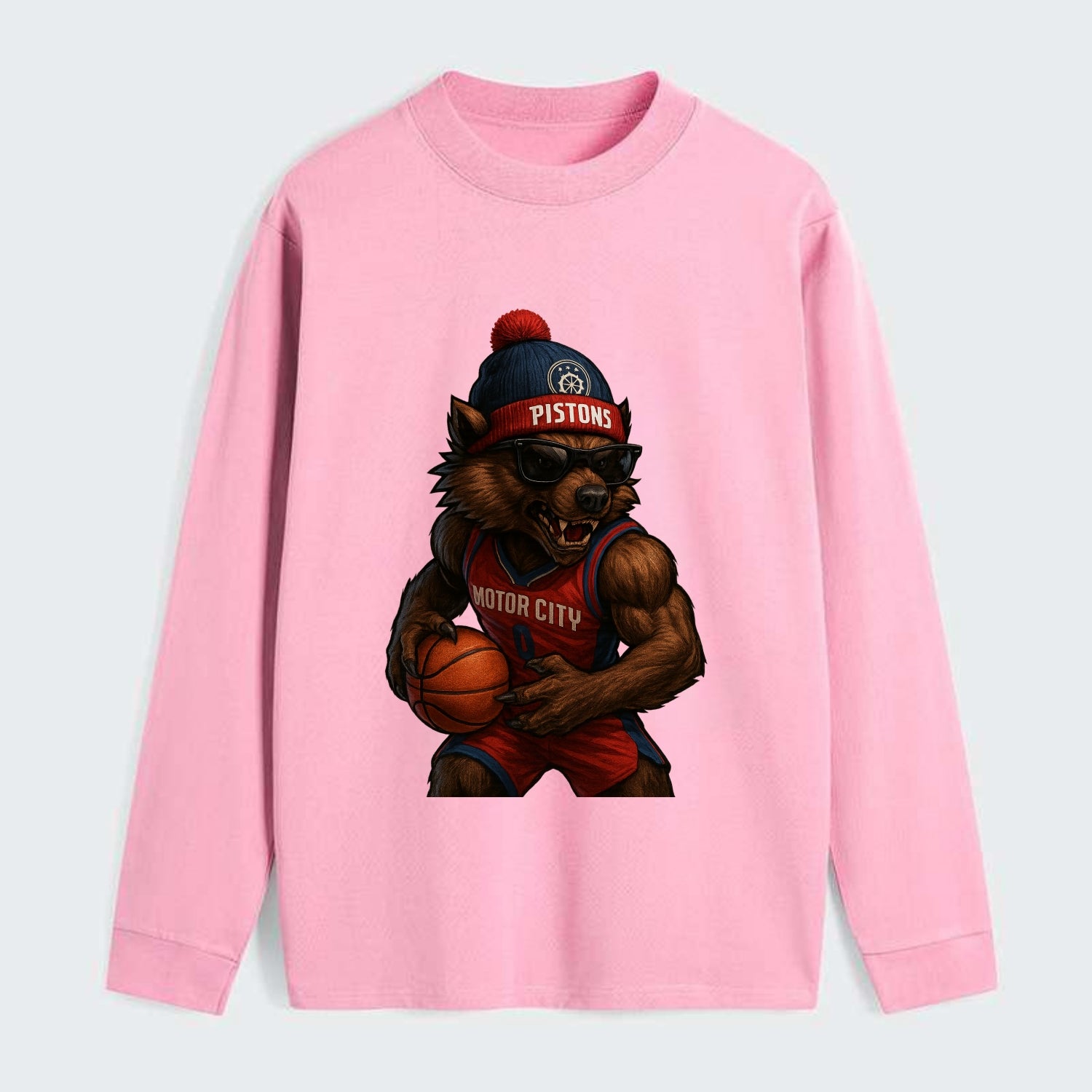 Motor City Wolverine wearing Pistons beanie with gear patch and - Classic Long Sleeve Shirt - Pink