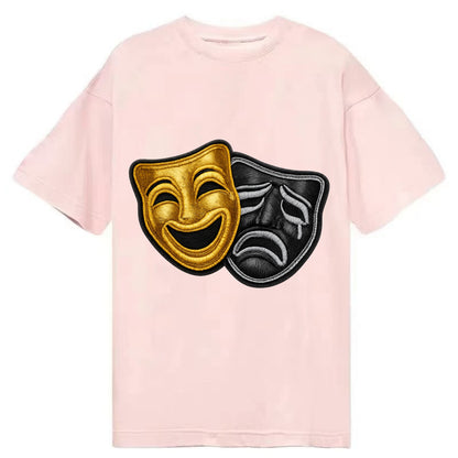 BROADWAY MASKS - comedy tragedy masks in gold and black , theater - Classic T-shirt - Pink