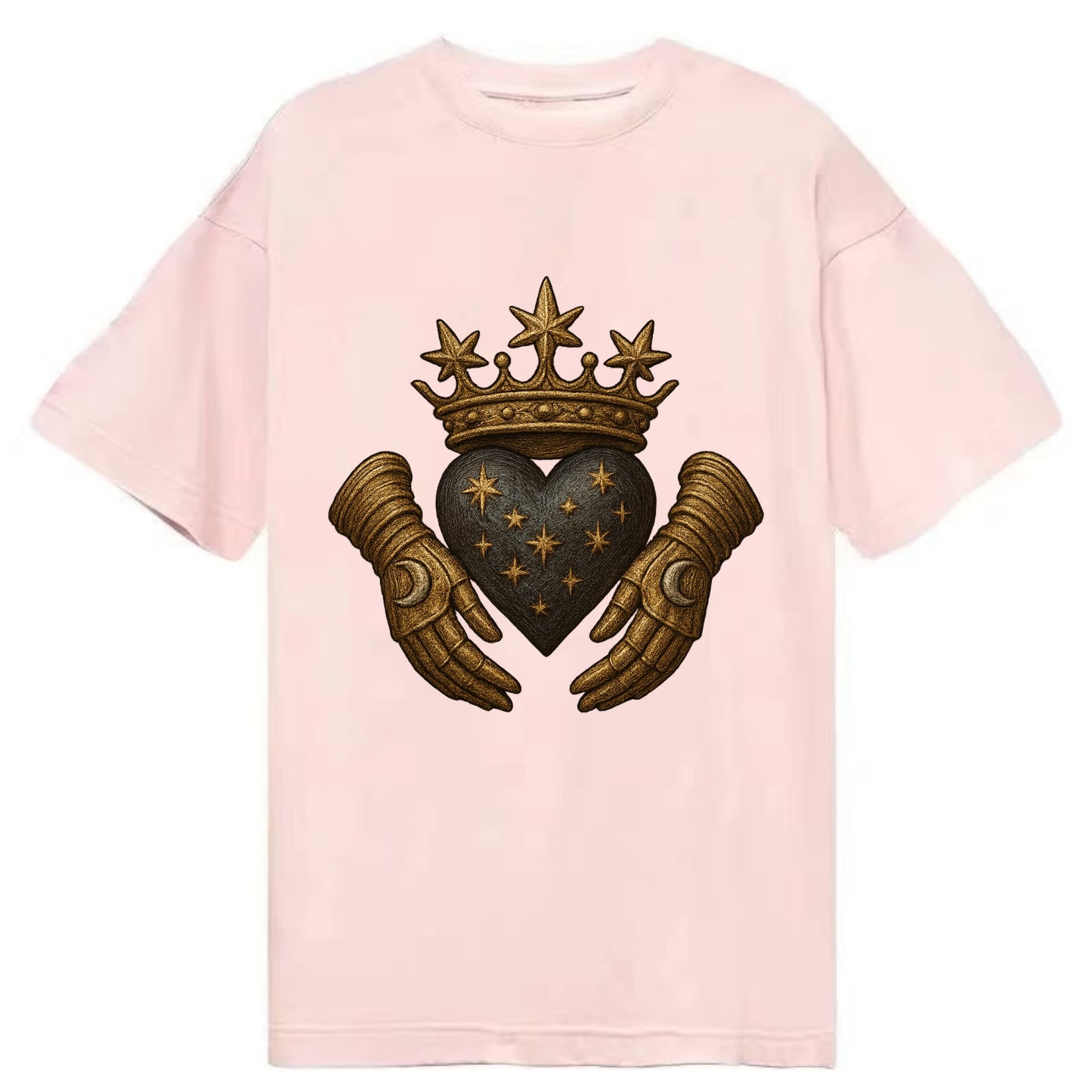 Ice crystal crown framing a frosted heart with fur-trimmed winter hands embracing - Classic T-shirt - Pink