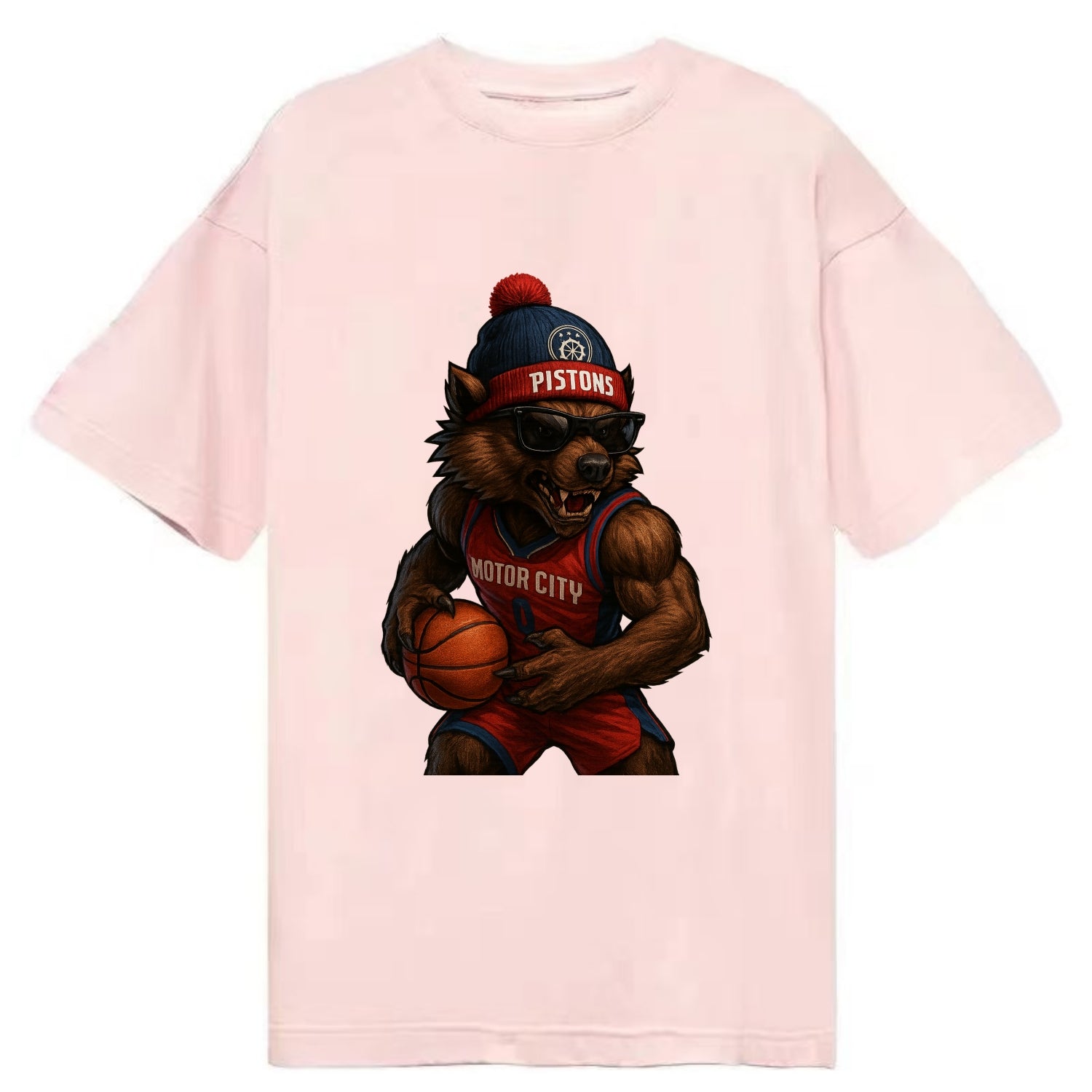 Motor City Wolverine wearing Pistons beanie with gear patch and wayfarer - Classic T-shirt - Pink