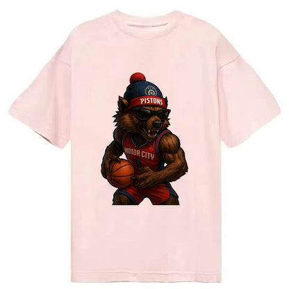 Motor City Wolverine wearing Pistons beanie with gear patch and wayfarer - Classic T-shirt - Pink