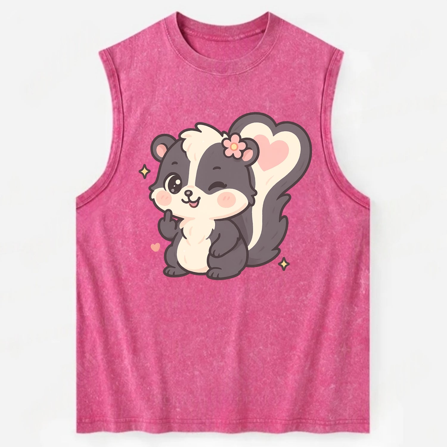 fluffy skunk with heart-shaped tail pattern, one paw up showing sass - Vintage Washed Tank - Pink