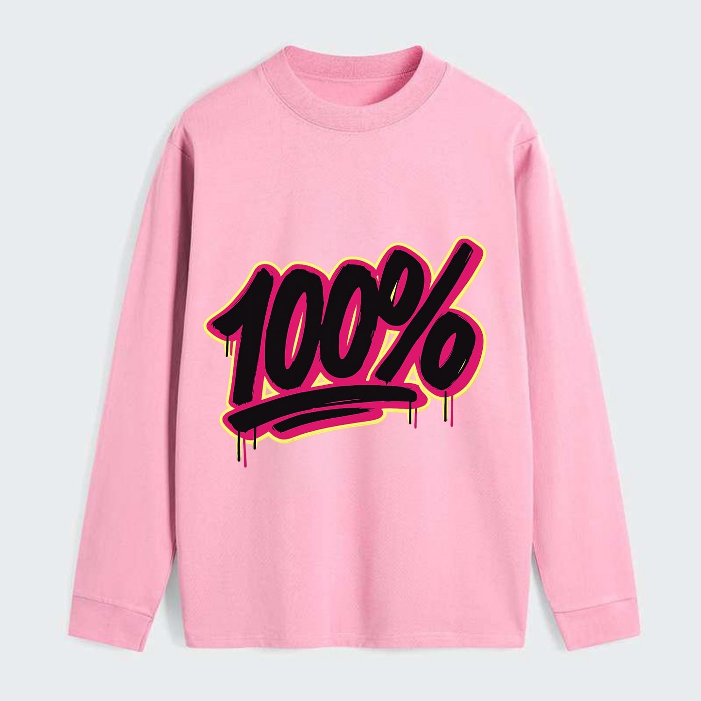 Bold typography design - "100%" - all in, fully committed - Classic Long Sleeve Shirt - Pink