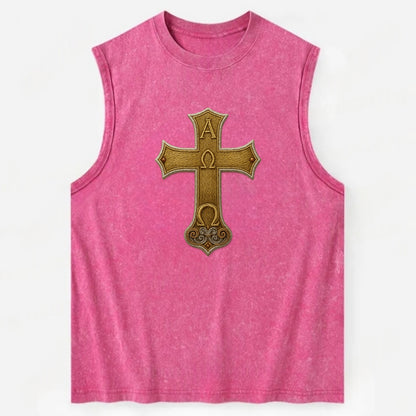 Alpha Omega Cross  - Vintage Washed Tank - Pink