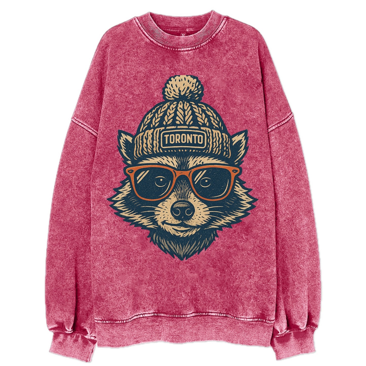 Toronto Raccoon wearing Toronto beanie w - Vintage Sweatshirt - Pink