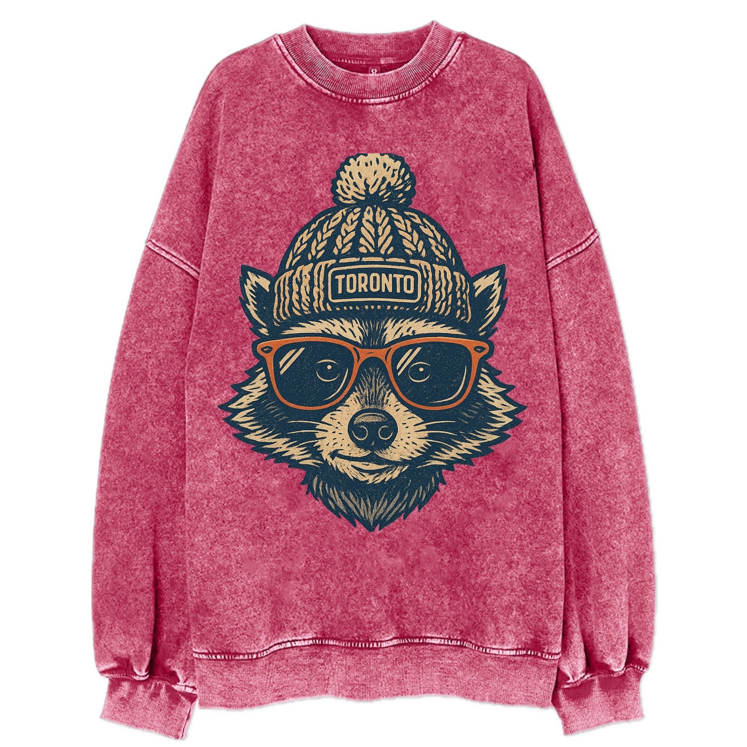 Toronto Raccoon wearing Toronto beanie w - Vintage Sweatshirt - Pink