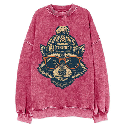 Toronto Raccoon wearing Toronto beanie w - Vintage Sweatshirt - Pink