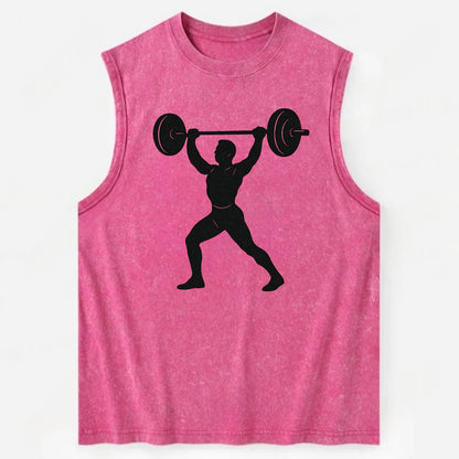Weightlifter lifting barbell overhead - Vintage Washed Tank - Pink
