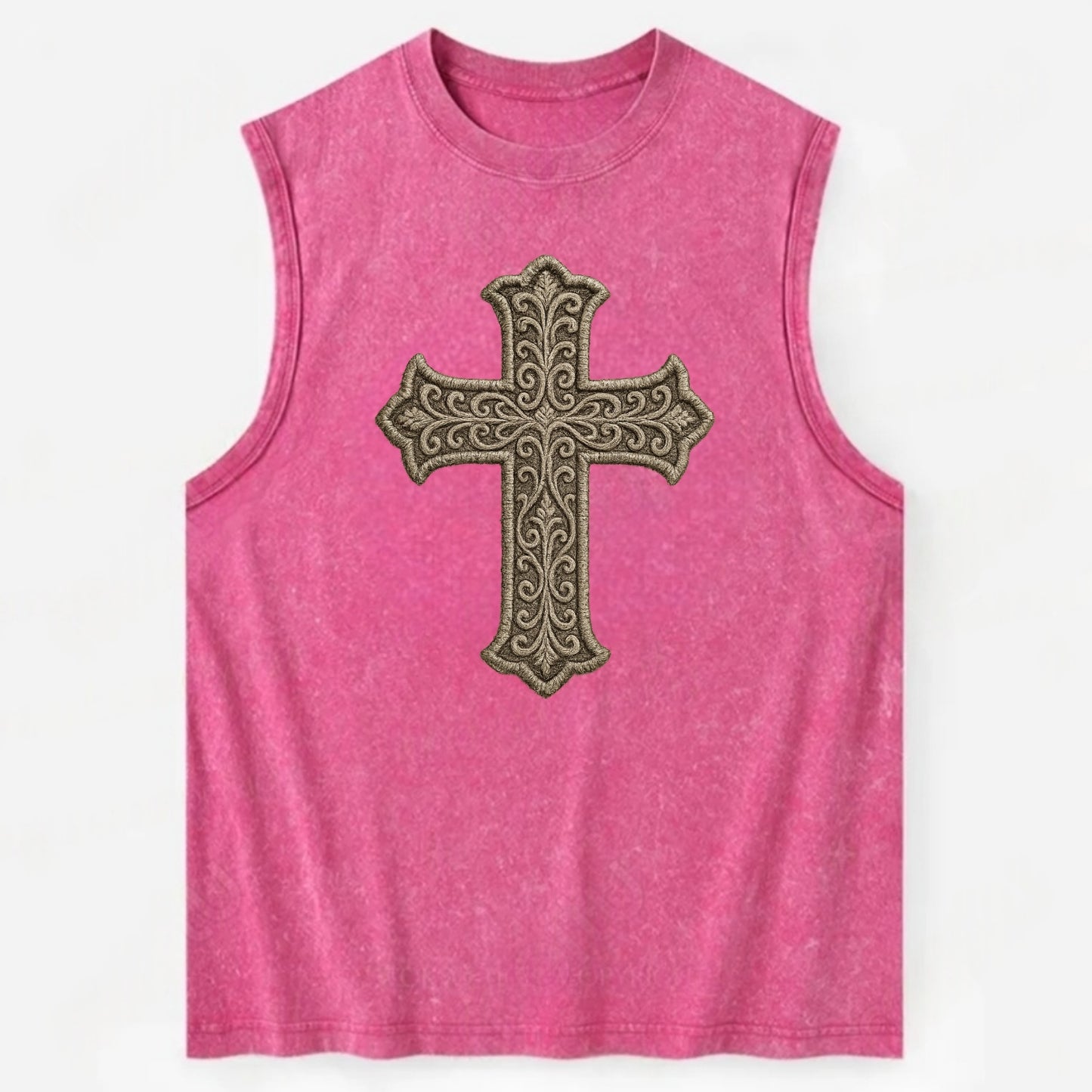 Filigree Cross  - Vintage Washed Tank - Pink