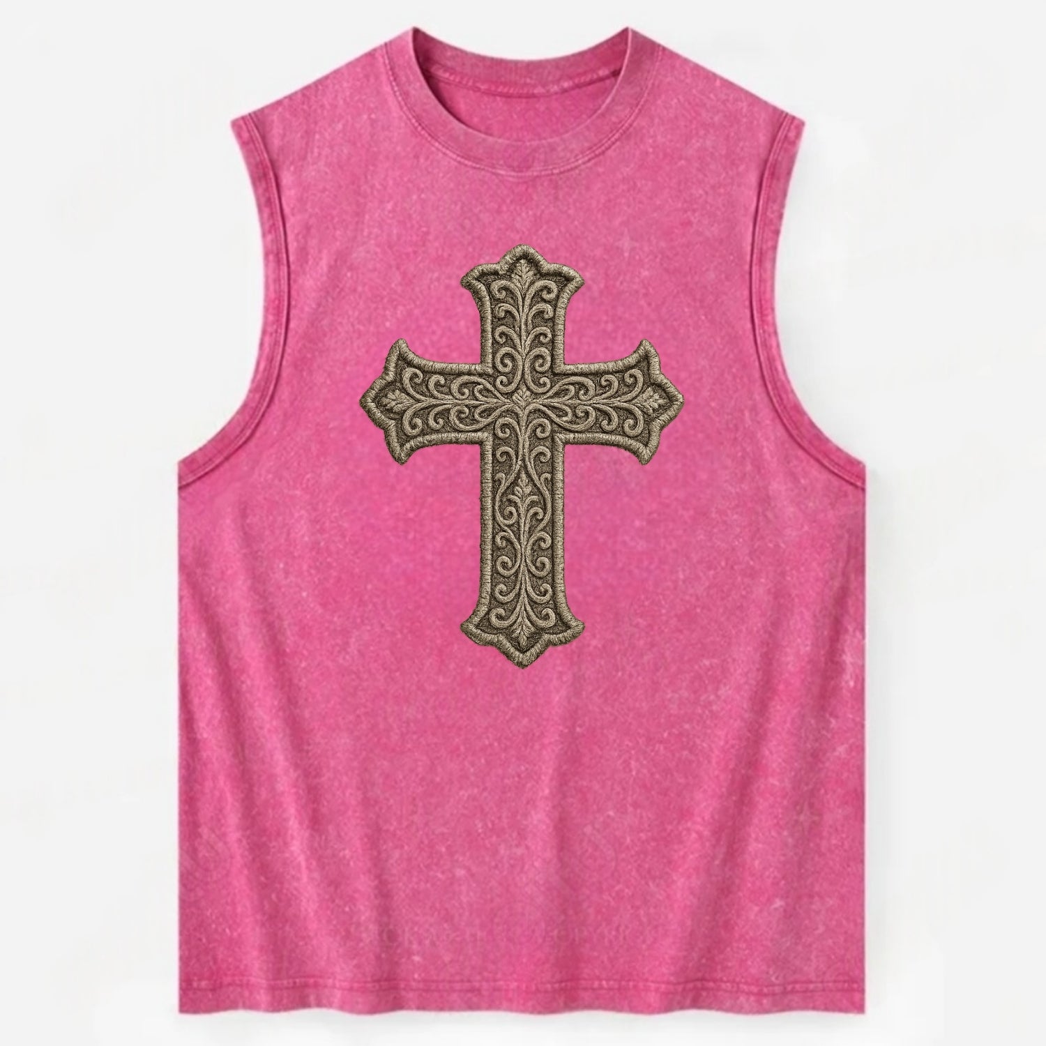 Filigree Cross  - Vintage Washed Tank - Pink