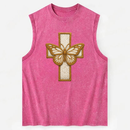 Resurrection Cross  - Vintage Washed Tank - Pink