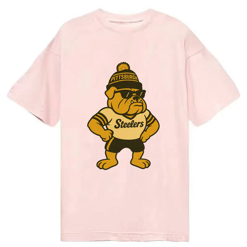 Pittsburgh Bulldog wearing Steelers black and gold beanie with pom pom and - Classic T-shirt