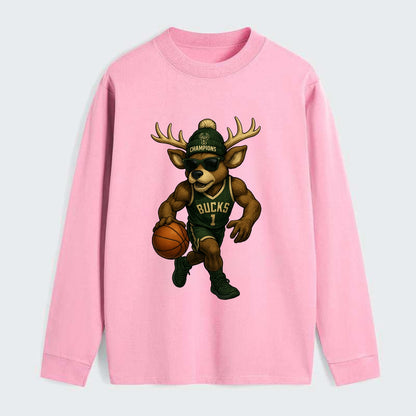 Milwaukee Buck Deer wearing Bucks green and cream beanie with antlers - Classic Long Sleeve Shirt - Pink