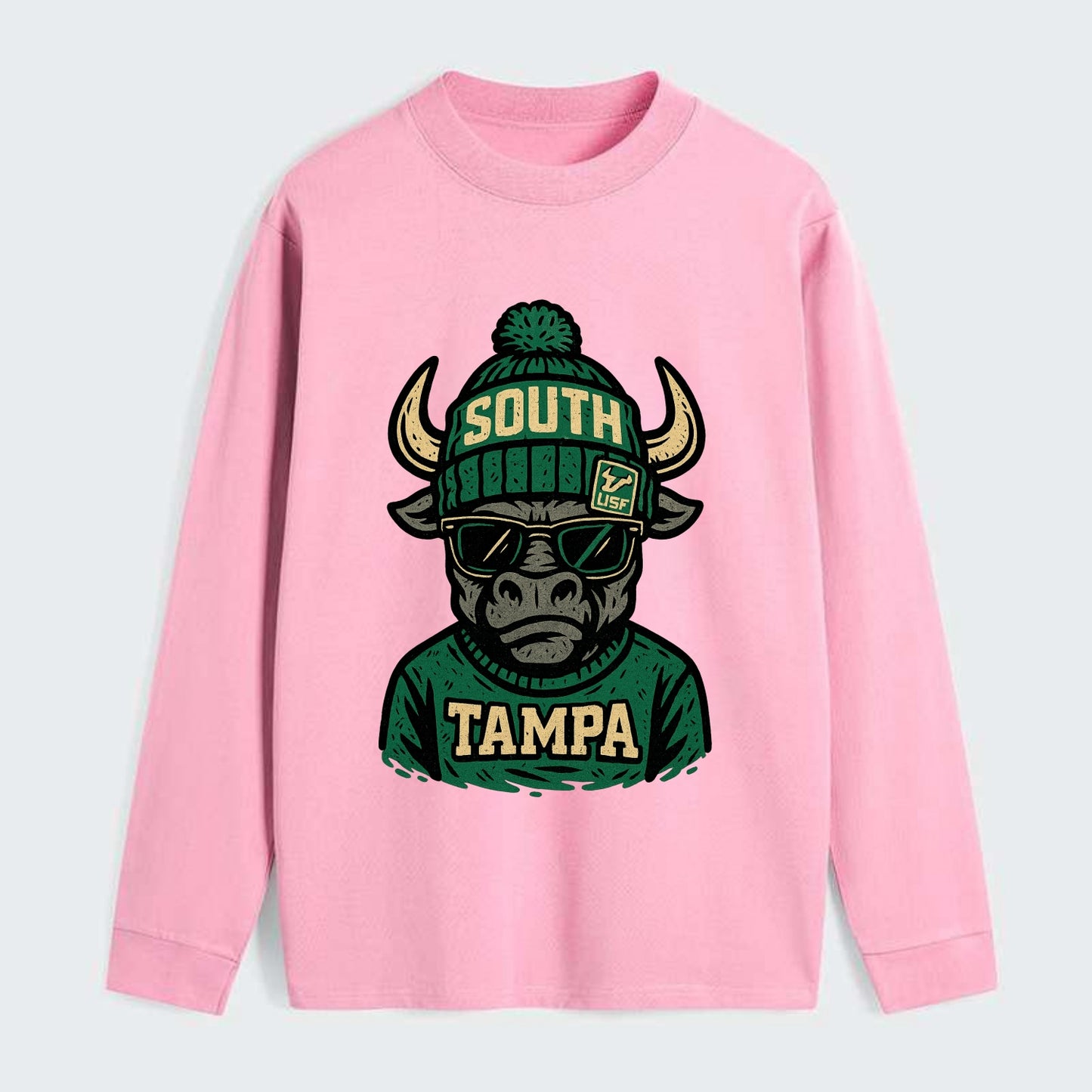 Tampa Bull wearing South Florida beanie with USF patch - Classic Long Sleeve Shirt - Pink