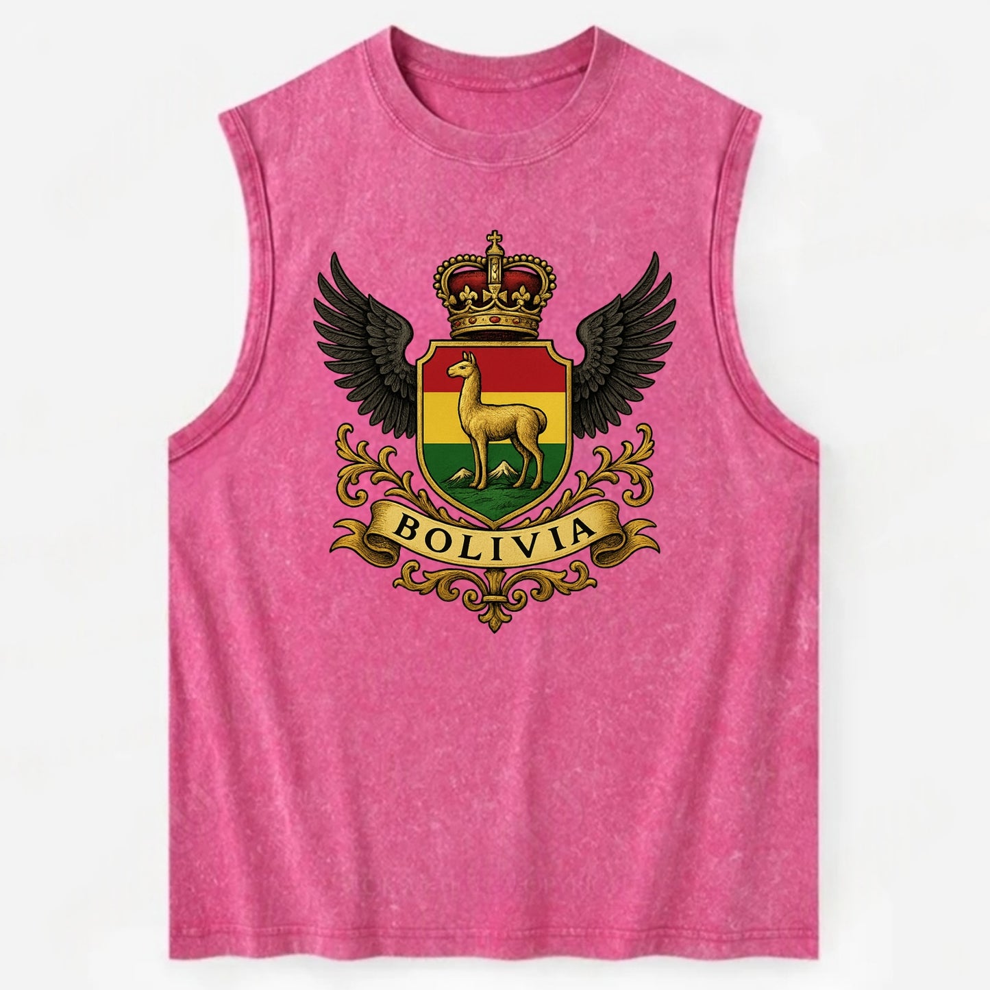 Bolivia Llama Emblem  - Vintage Washed Tank - Pink