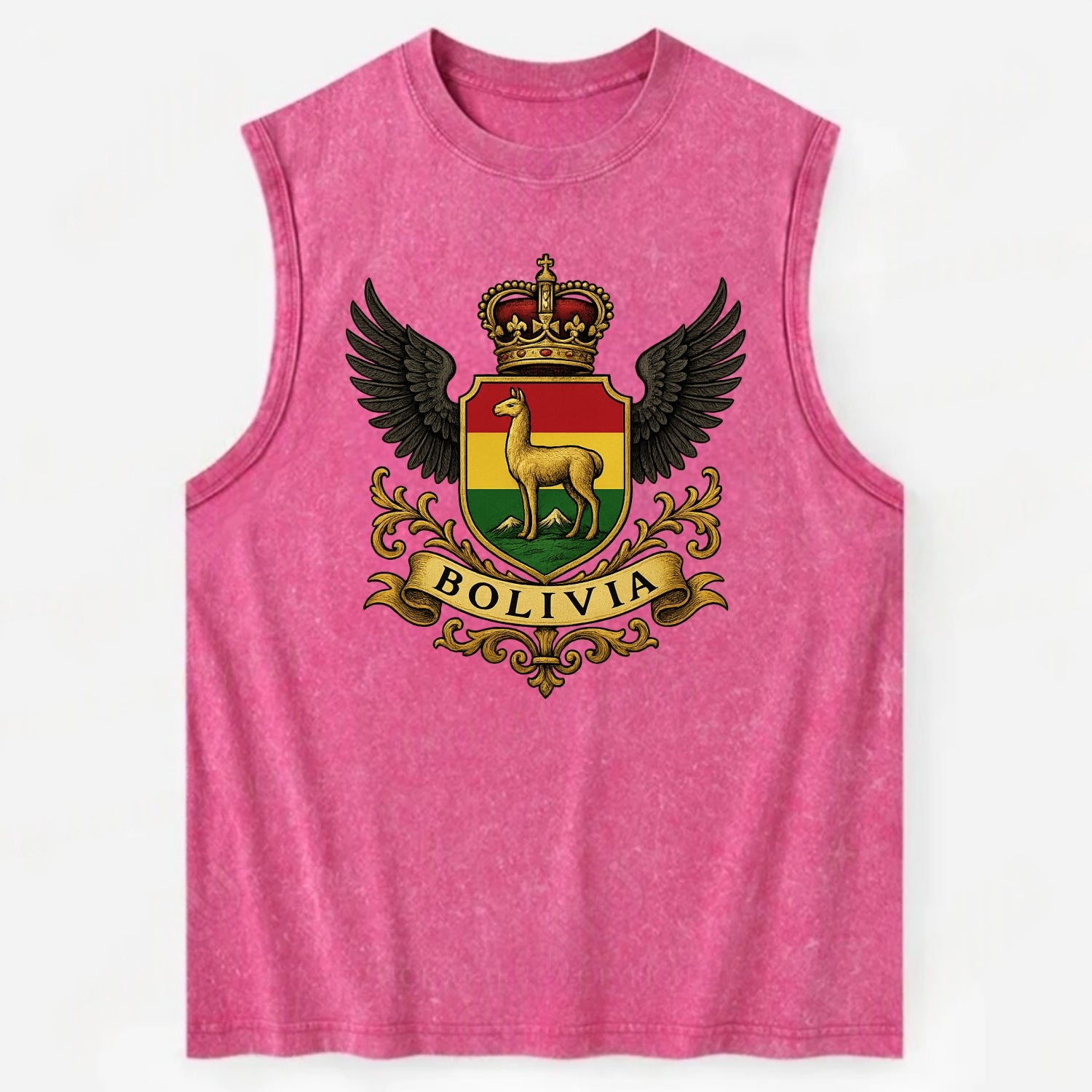 Bolivia Llama Emblem  - Vintage Washed Tank - Pink