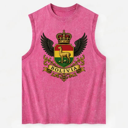 Bolivia Llama Emblem  - Vintage Washed Tank - Pink