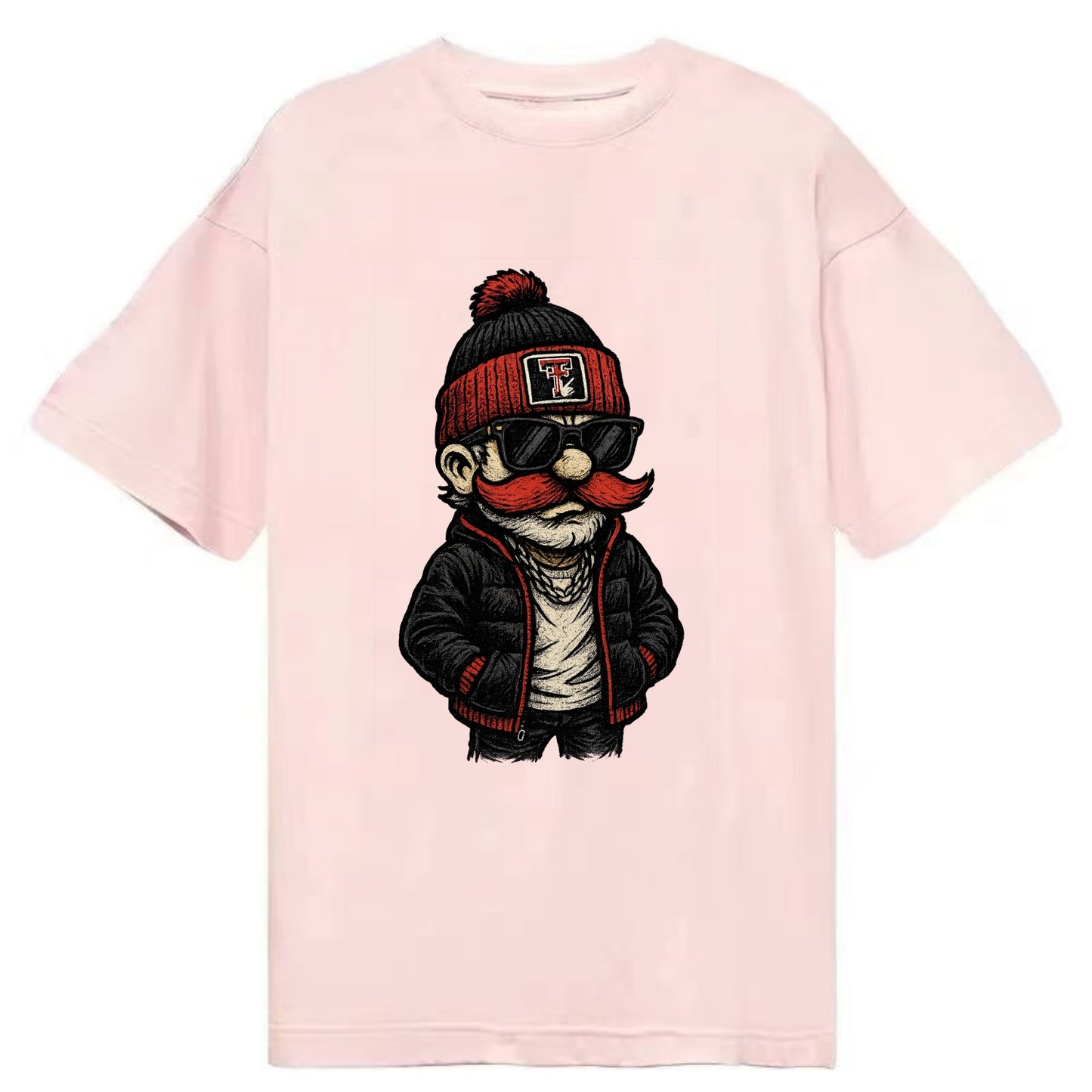Lubbock Raider wearing Texas Tech beanie with guns up patch - Classic T-shirt - Pink