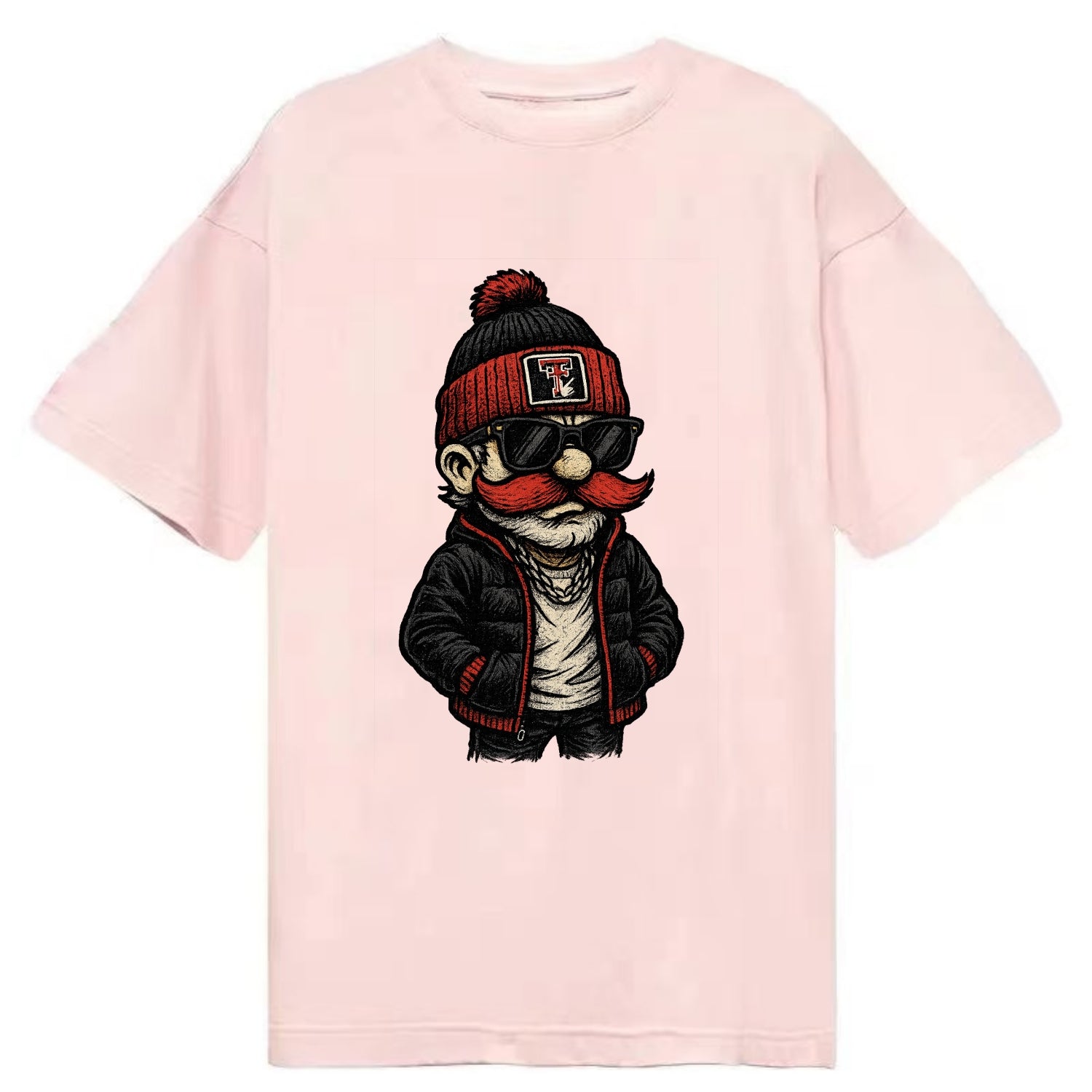 Lubbock Raider wearing Texas Tech beanie with guns up patch - Classic T-shirt - Pink