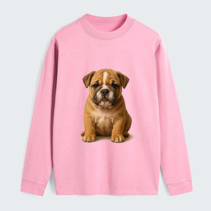 Baby Bulldog Puppy - wrinkly face, underbite, stocky body, gentle eyes, - Classic Long Sleeve Shirt - Pink