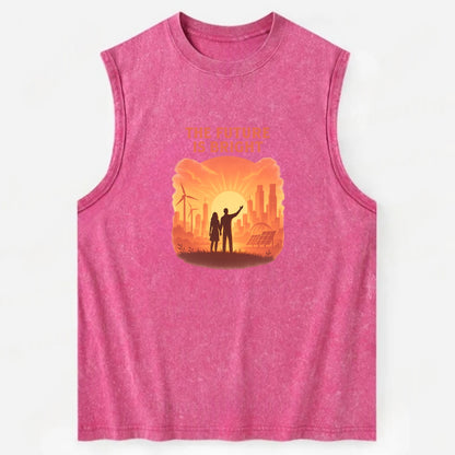 Sunrise over thriving sustainable city - "The Future is Bright" - optimistic - Vintage Washed Tank - Pink