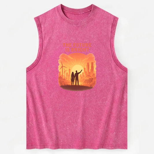Sunrise over thriving sustainable city - "The Future is Bright" - optimistic - Vintage Washed Tank - Pink