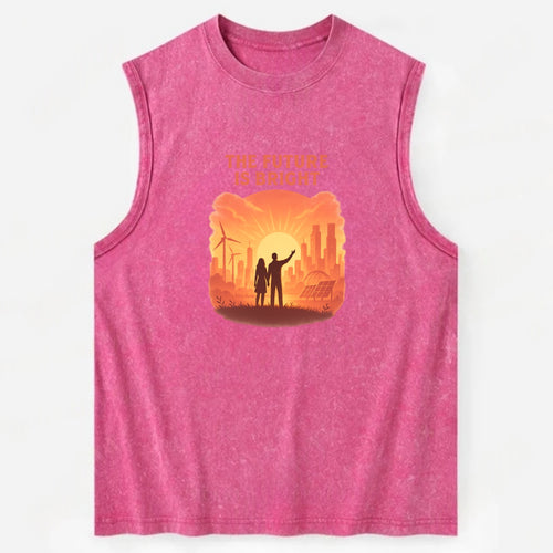 Sunrise over thriving sustainable city - The Future is Bright - optimistic - Vintage Washed Tank